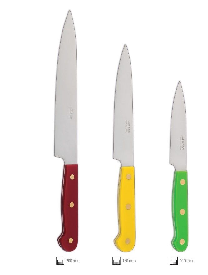 Arcos Set de 3 piezas de Cuchillos de Cocina de la serie Riviera con mango  negro y hoja de Acero Inoxidable NITRUM®